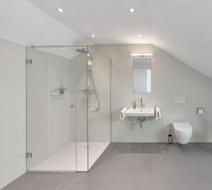 a bathroom with a shower and a sink at Gästehaus Cantzheim in Kanzem +58 photos