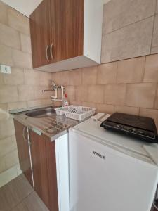 a small kitchen with a sink and a dishwasher at Apartmani Central Vrnjačka Banja Šetalište in Vrnjačka Banja