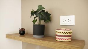 a shelf with a potted plant and a clock on it at Park View Hostel & Suites in Manta
