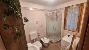 a bathroom with two toilets and a shower at piccola Villa La Palma in Colazza +42 photos