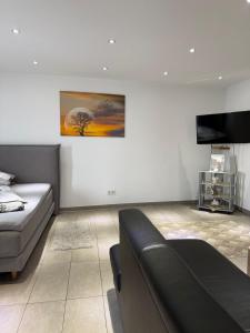 a living room with a couch and a flat screen tv at Sulzbach Saar in Sulzbach