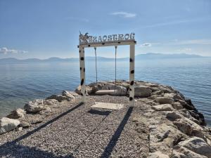 a sign on the edge of a body of water at Studio Rilić-1 by Interhome in Zaostrog +12 photos