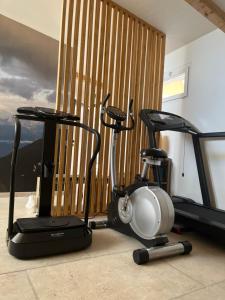 a room with a treadmill and a exercise bike at DOMAINE FORVENT in Saint-Julien-de-Peyrolas