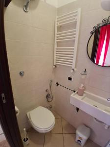 a bathroom with a toilet and a sink and a mirror at B&B Salviani in Acilia