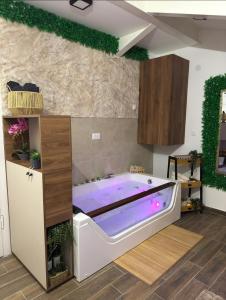a jacuzzi tub in a room with a wall at SpaNish SKY 1 sauna&jacuzzi in Niš