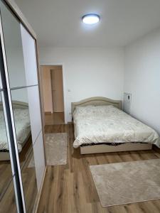 a bedroom with a bed and a mirror at Stan na dan Stanojević in Bratunac