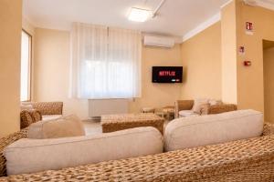a living room with two couches and a tv at Hotel Damma's, Dipendenza Zamagna in Cesenatico