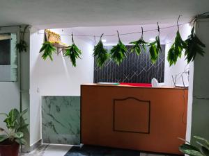 an office with plants hanging from the ceiling at HoTEL MOKSHA GRAND in Vijayawāda