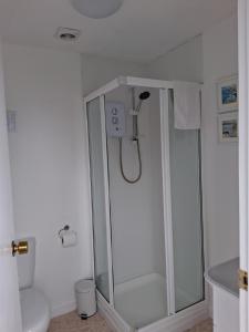 a bathroom with a shower and a toilet at Barbican Paignton in Paignton +71 photos