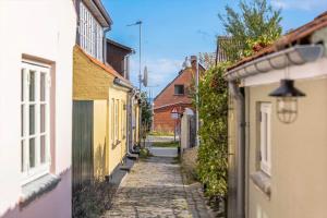 a cobblestone alley in a town with buildings at AE318-Marstal-Faergestraede-45 in Marstal
