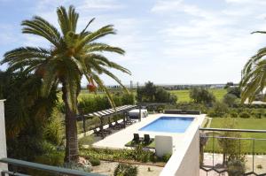 a villa with a swimming pool and a palm tree at Tavira Vacations Apartments in Tavira