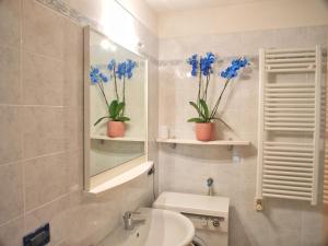a bathroom with a sink and a toilet and a mirror at Mareblu Apartments Grado in Grado +159 photos