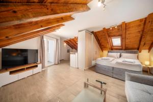 a large bedroom with a bed and a tv at Stone House Dida Toni Tribunj in Tribunj