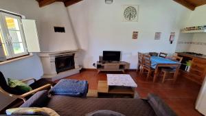 a living room with a couch and a fireplace at Monte Sardão in Cavaleiro