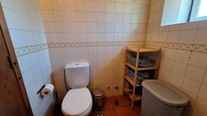 a small bathroom with a toilet and a trash can at Monte Sardão in Cavaleiro +4 photos