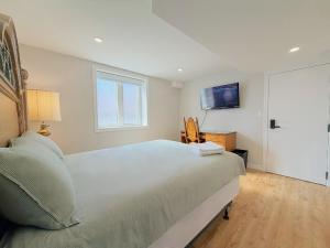 a bedroom with a large bed and a tv on the wall at Cozy Rooms in Bright Walkout Suite - Newly Renovated in 2026 in Richmond Hill