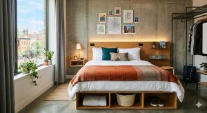 a bedroom with a bed and a large window at Hotel Taj Vista by Navodyans Near Taj Mahal in Agra