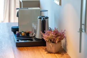 a coffee maker and a potted plant on a counter at Santa Barbara by Santas Hotels in Altea