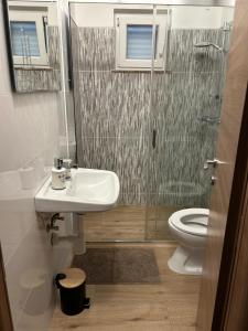 a bathroom with a sink and a shower and a toilet at Apartman Caminito in Zadar
