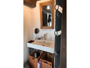 a bathroom with a sink and a mirror at Ferienhaus in Kollnburg mit Garten in Achslach