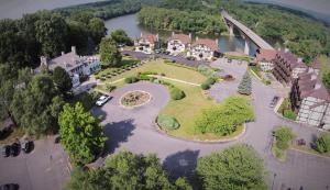 an aerial view of a house with a park at Bavarian Inn in Shepherdstown