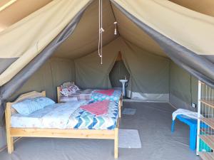 a bedroom in a tent with a bed at Oloirien camps in Maasai Mara National Reserve