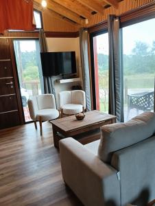 a living room with a couch and chairs and a tv at Pinot Noir in Piriápolis