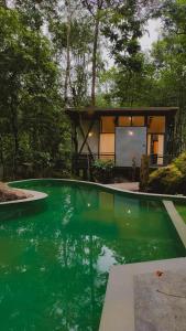 a house with a pool of green water in front of it at ROCKs VILLA RESORT in Meppādi