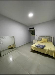 a bedroom with a bed and a mirror in it at قريه نڤيرت in Fayed