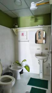 a bathroom with a toilet and a sink and a mirror at La Cruz Apart in Corrientes