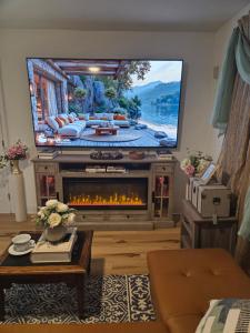 a living room with a tv and a fireplace at Brooklyn Luxury Suite in Brooklyn