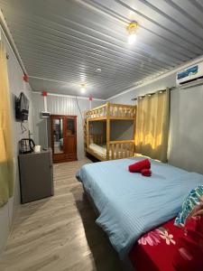 a bedroom with a bed and a bunk bed at Stella'z guesthouse in Siquijor