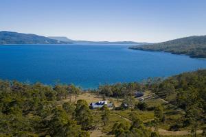 an aerial view of a lake at Studio 216 - Oceanview Studio with Bath, Romantic Bruny Escape in Alonnah
