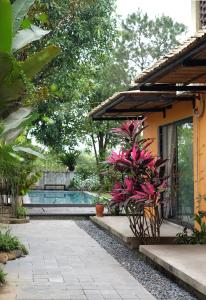 a house with a courtyard with a swimming pool at KuTÓN ECOCAMP in Lương Sơn