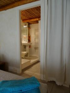 a bathroom with a glass door with a shower at La Scala Guesthouse in Berchiddeddu