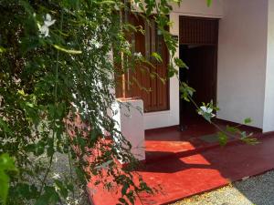 an open door of a house with a red carpet at Maria Ceylon Villa in Tangalle