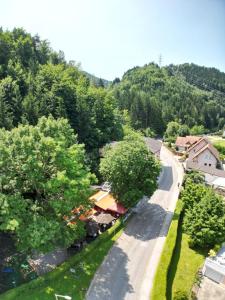 an overhead view of a road in a village at Waldrestaurant VIDA in Kapfenberg