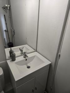 a bathroom with a white sink and a mirror at Studio 110 pres Basel Airport in Saint-Louis