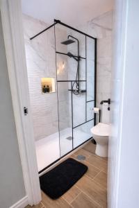 a bathroom with a shower and a toilet at Belo Horizonte Guest House in A Guarda +37 photos