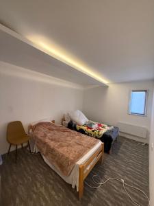 a hotel room with two beds and a window at Antic Apartman in Bor