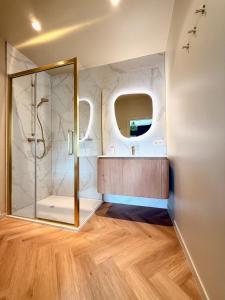 a bathroom with a shower and a sink at Maison d'Artiste in Ghent +75 photos
