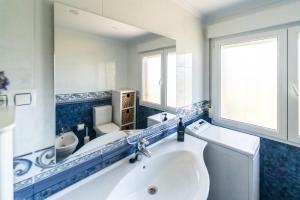 a bathroom with a sink and a toilet and a mirror at Villa Si y No in Gijón +110 photos