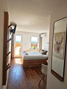 a bedroom with a bed and a large window at PAVLIN Bed & Breakfast in Šenturska Gora +3 photos