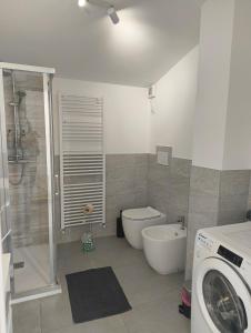 a bathroom with a toilet and a washing machine at B&B Il sentiero del bosco in Buia +23 photos
