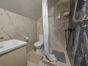 a bathroom with a shower and a toilet and a sink at Ramonda Riverside in Veliko Gradište +79 photos