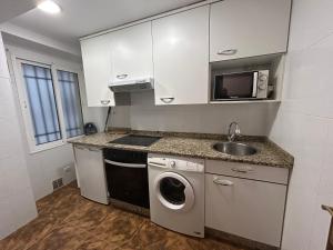 a kitchen with a washing machine and a sink at La Costa Suite in Gijón +20 photos