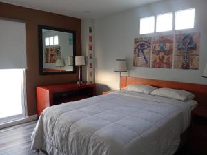a bedroom with a large bed and a mirror at Mini suite in House or Varz hotel boutique in Tijuana