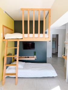 a bunk bed in a room with a tv at Studio du faubourg 1 à 3 Personnes in Valence
