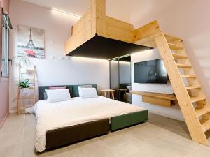 a bedroom with a loft bed and a tv at Le Studio de l 'Avenue 1 à 3 Personnes in Valence
