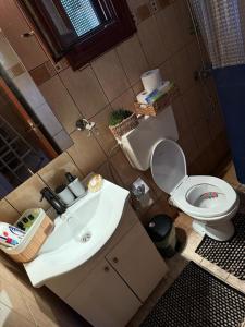 a bathroom with a white sink and a toilet at Lidori Mani in Akhíllion